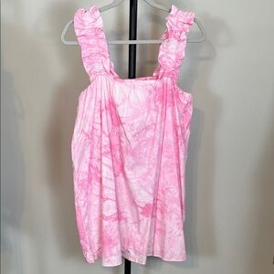 EUC Day+Moon Pink Tie-Dye Mini Dress with Ruffle Straps Cotton Small